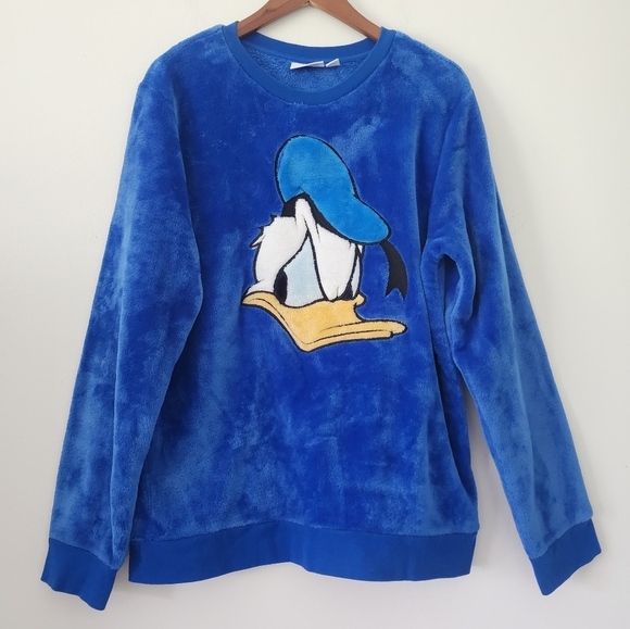 Disney Parks Donald Duck Plush Fleece Crewneck Sweatshirt Size Medium - Picture 1 of 7